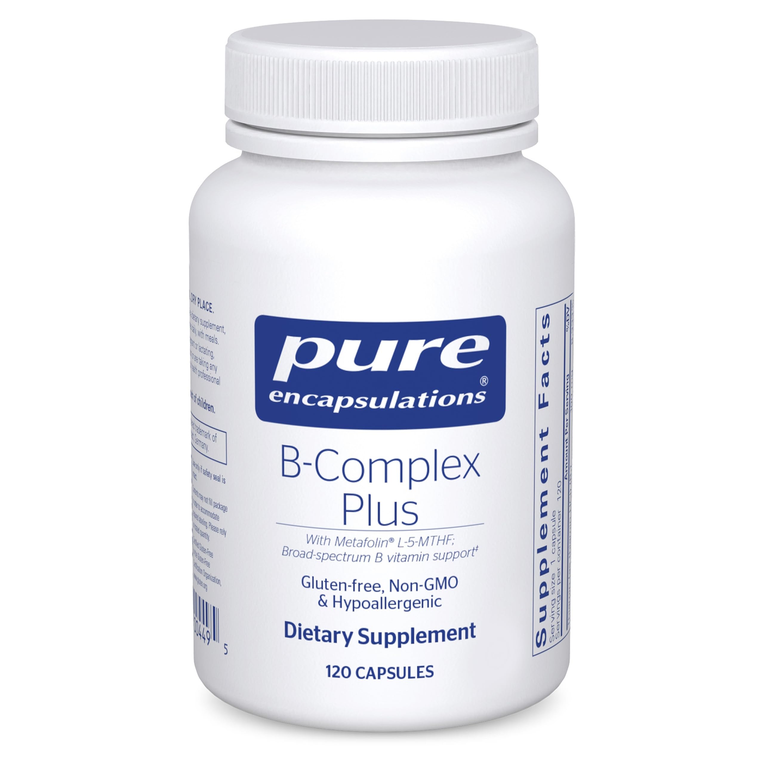 Pure Encapsulations frasco frontal mostrando 120 cápsulas y claridad de fórmula