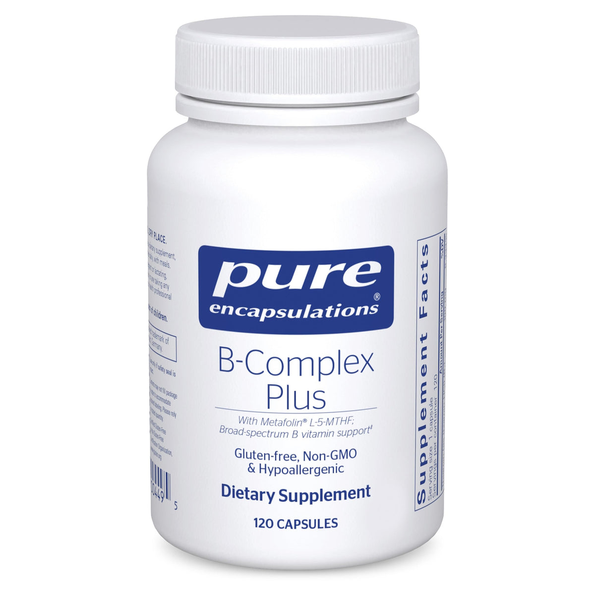 Pure Encapsulations frasco frontal mostrando 120 cápsulas y claridad de fórmula