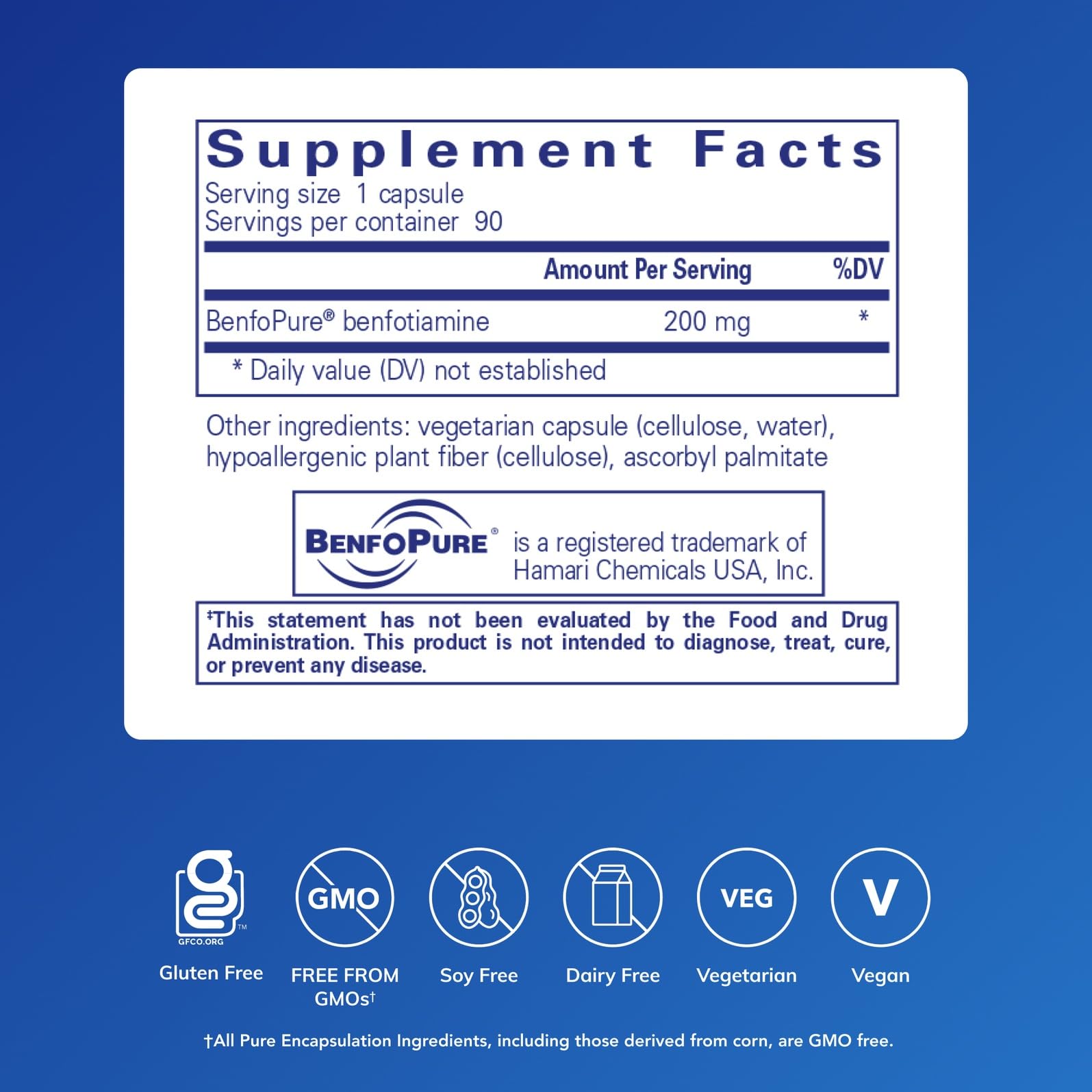 Pure Encapsulations cápsula BenfoMax primer plano de textura y fácil ingesta
