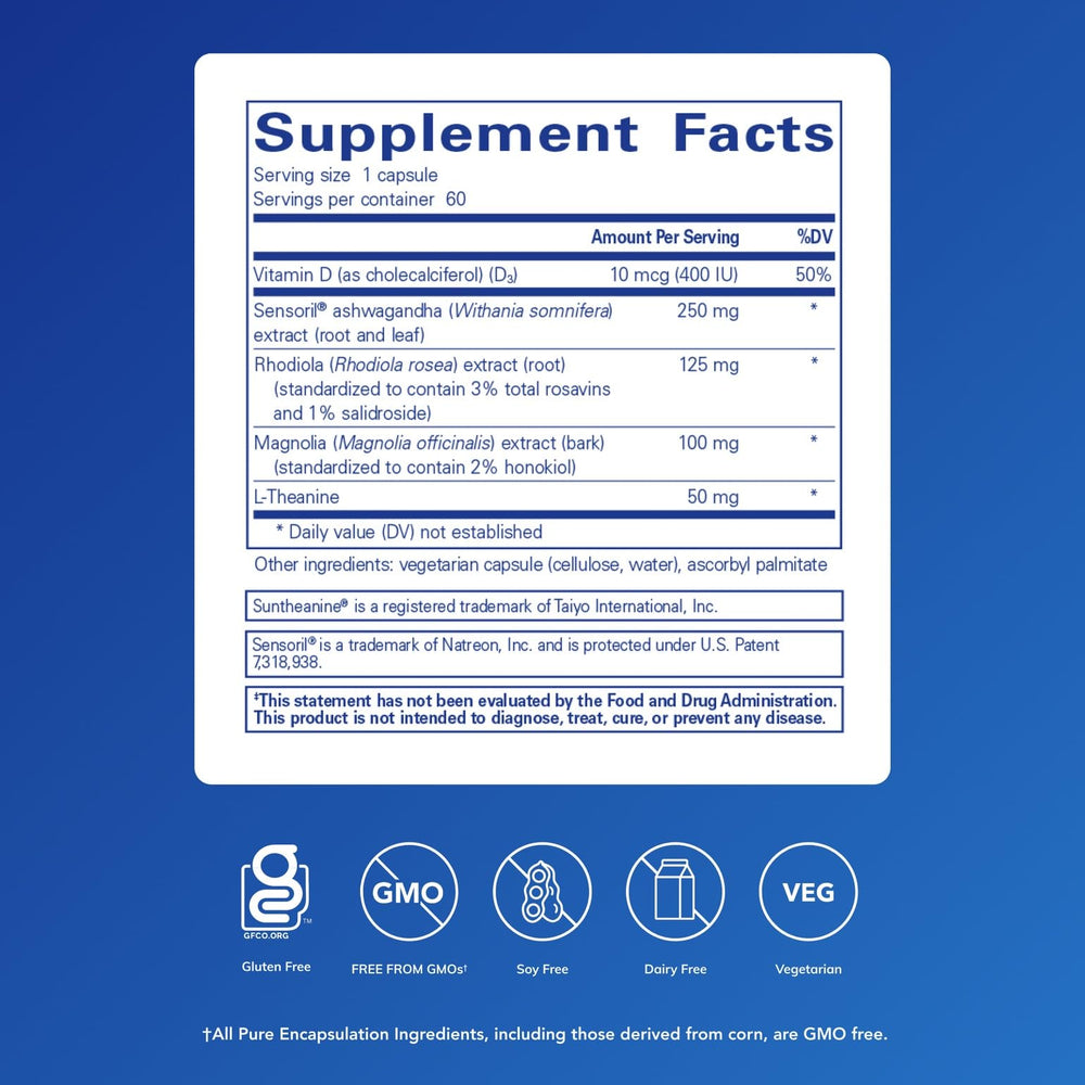 Pure Encapsulations etiqueta detallada con ingredientes y pureza