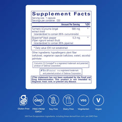 Pure Encapsulations etiqueta lateral de Curcumin 500 con información de ingredientes y beneficios visibles