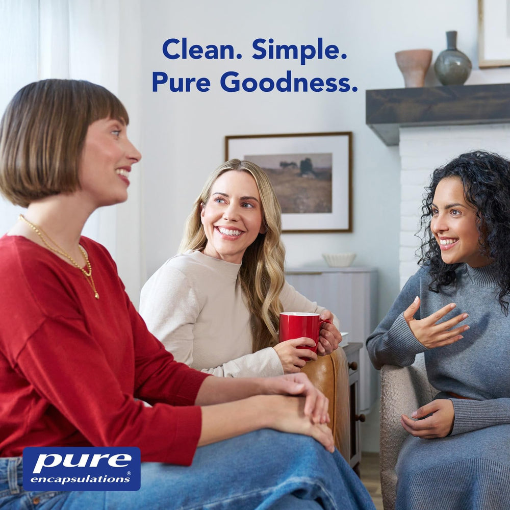 Pure Encapsulations envase abierto con cápsulas mostrando cantidad y presentación