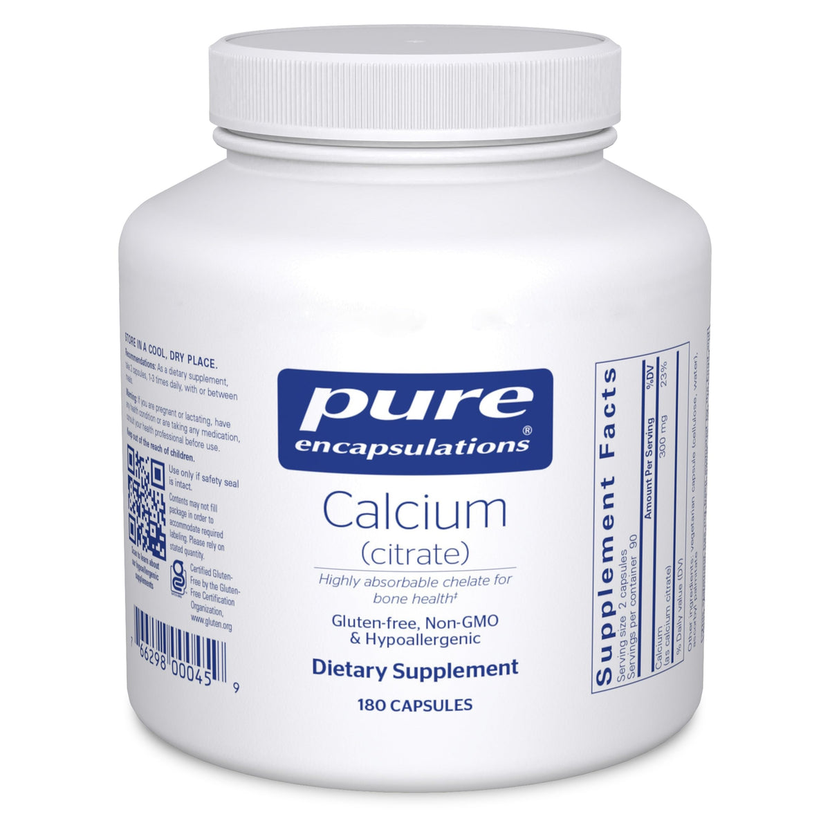 Pure Encapsulations frasco delantero mostrando 180 cápsulas y claridad de marca