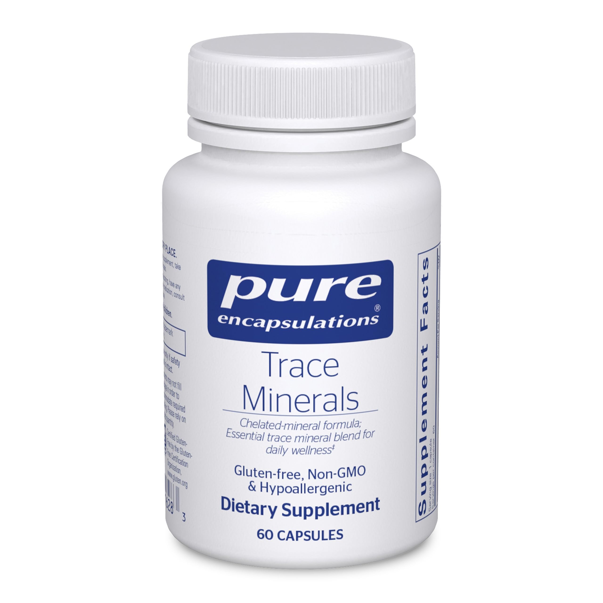 Pure Encapsulations frasco frontal mostrando 60 cápsulas y pureza del producto