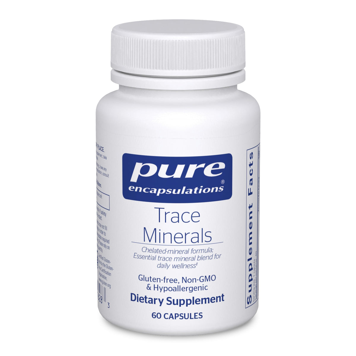 Pure Encapsulations frasco frontal mostrando 60 cápsulas y pureza del producto