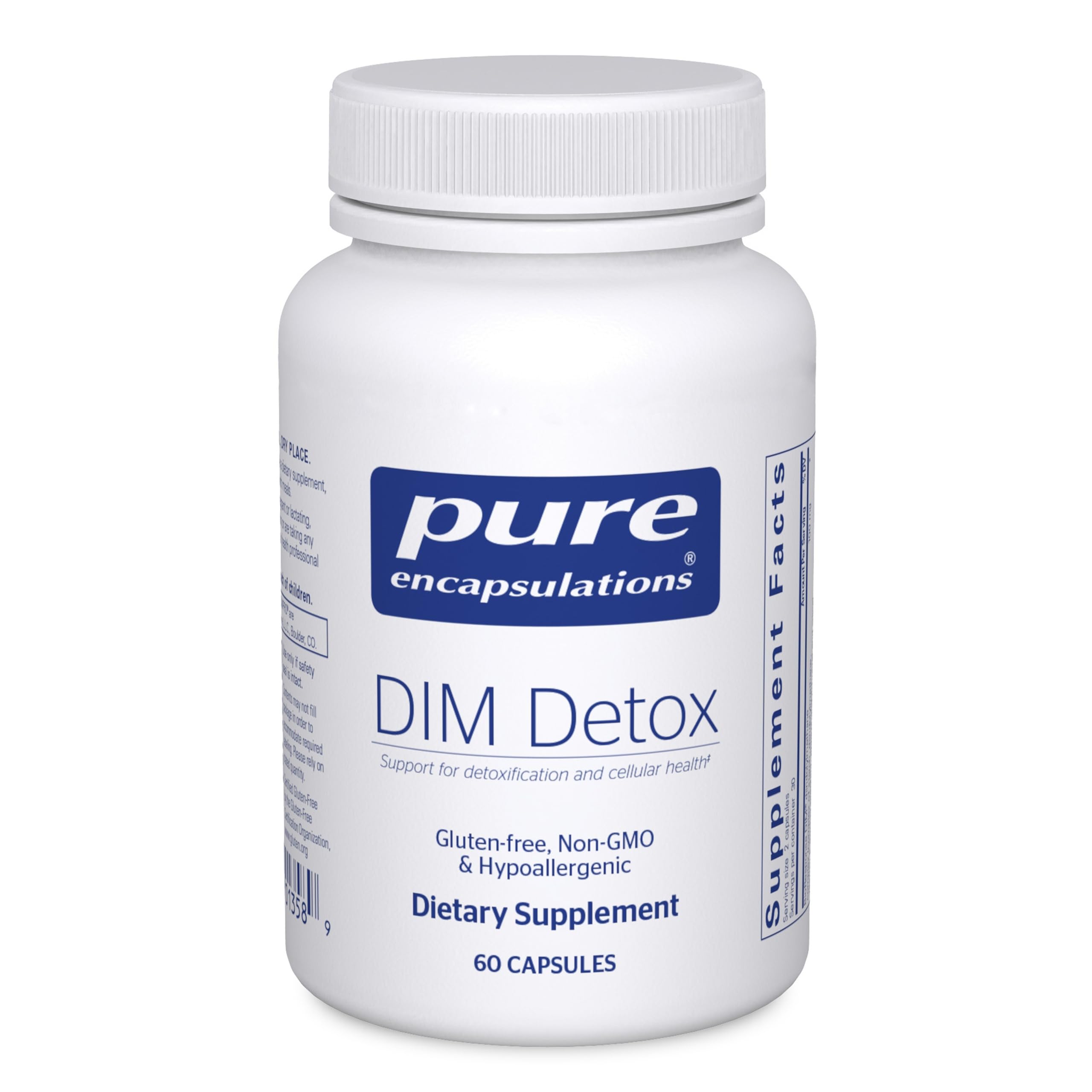 Pure Encapsulations botella frontal mostrando DIM Detox y claridad de etiqueta