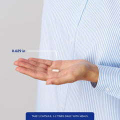 Pure Encapsulations cápsula en mano para comparar escala y conveniencia