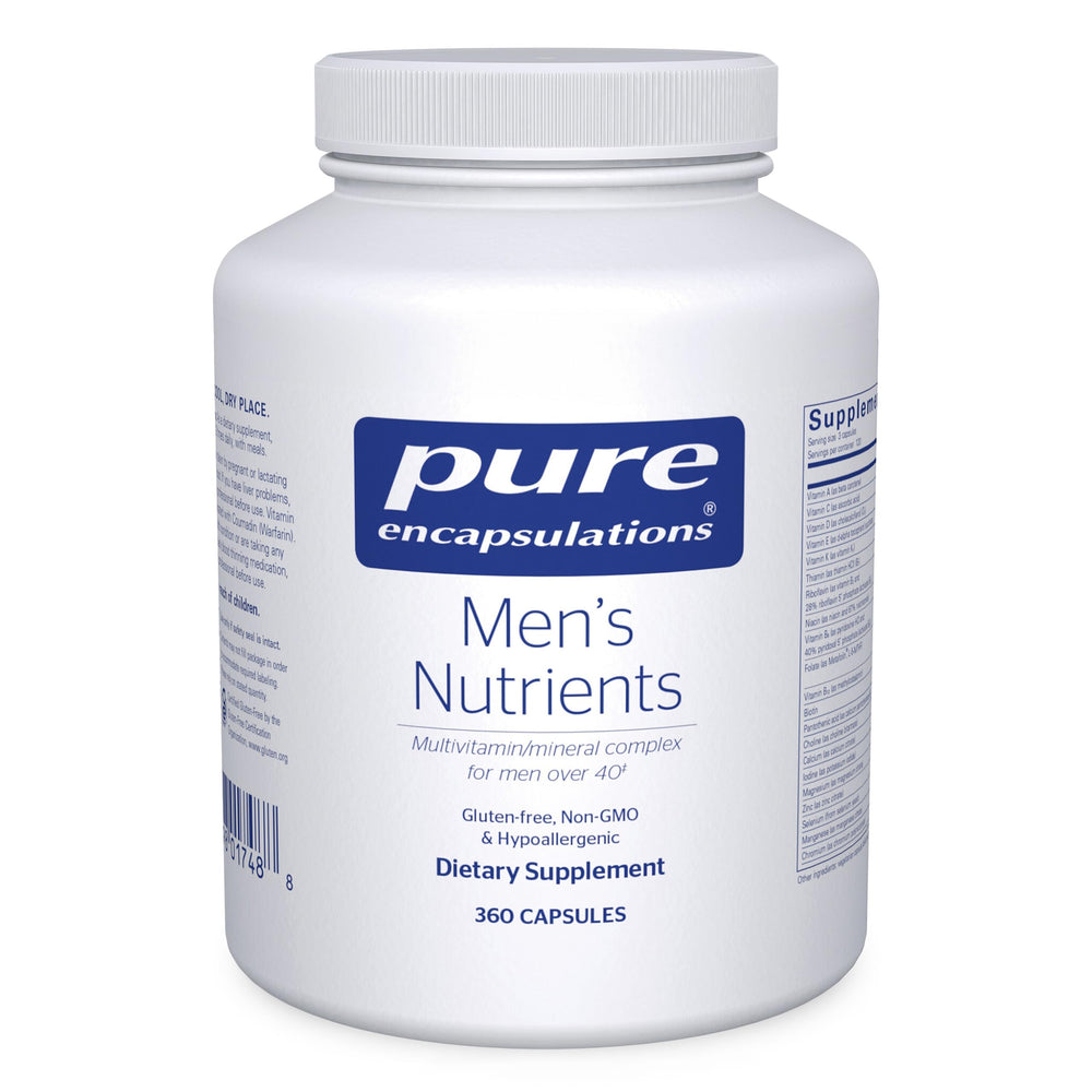 Pure Encapsulations frasco frontal mostrando 360 cápsulas para soporte nutricional