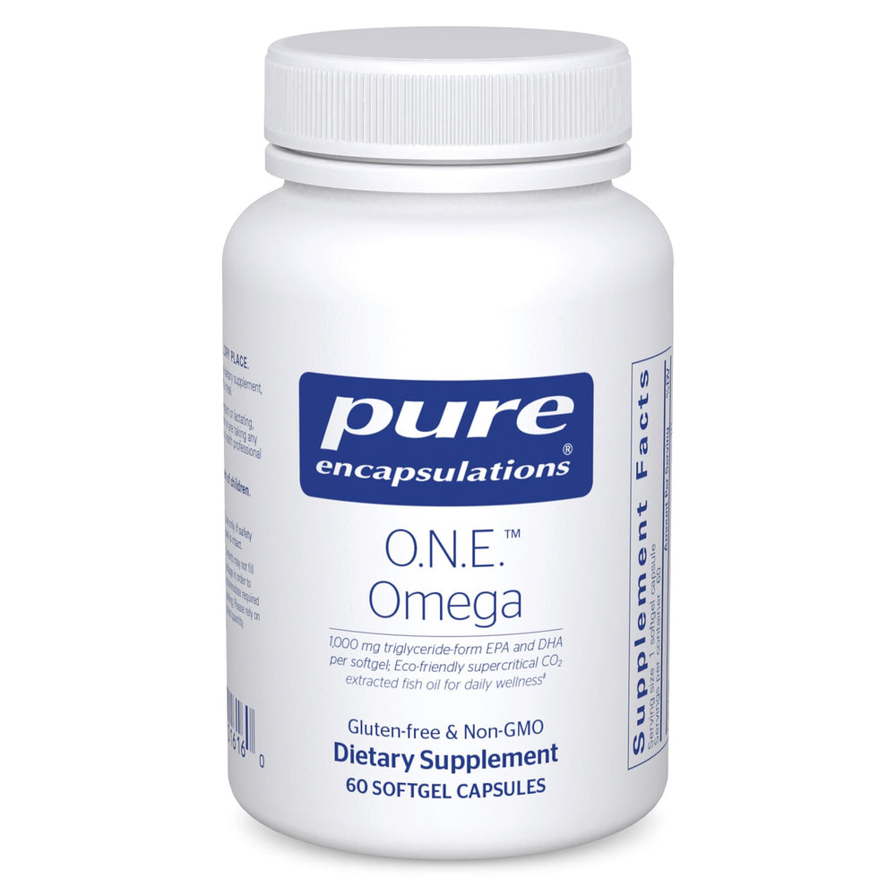 Pure Encapsulations frasco delantero mostrando 60 cápsulas y beneficios