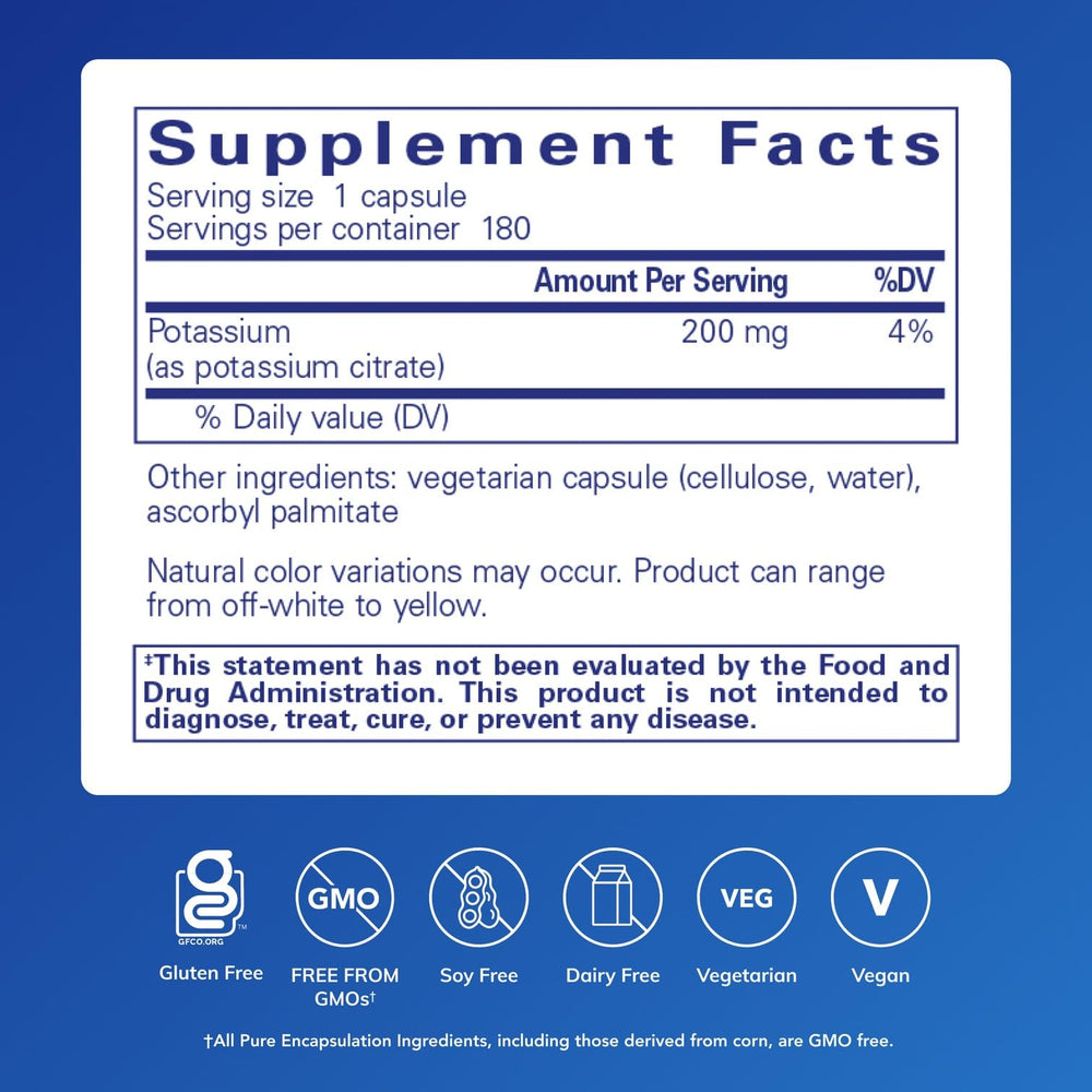 Pure Encapsulations etiqueta en primer plano con información del producto visible