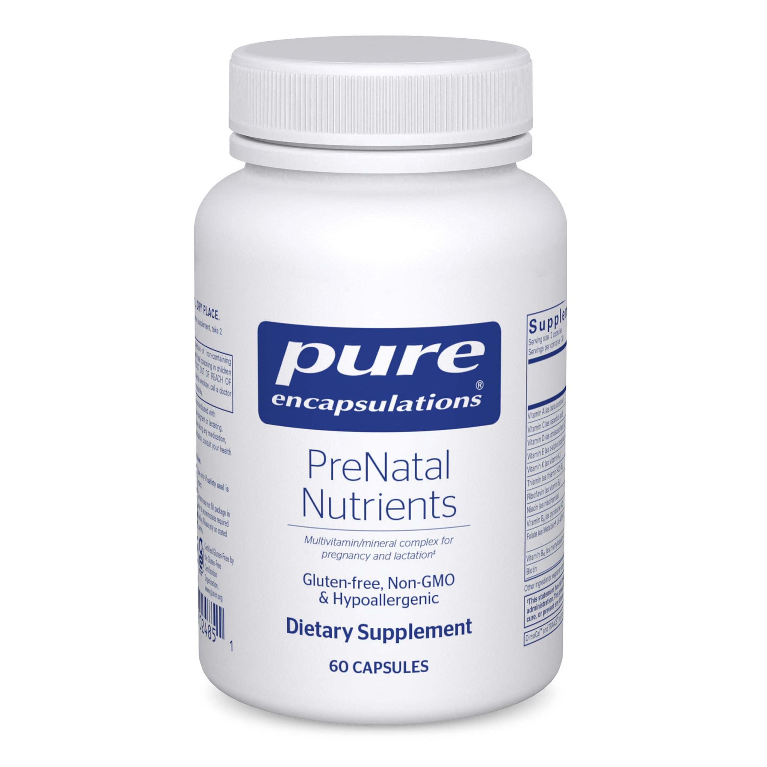 Pure Encapsulations frasco frontal mostrando 60 cápsulas y claridad de marca