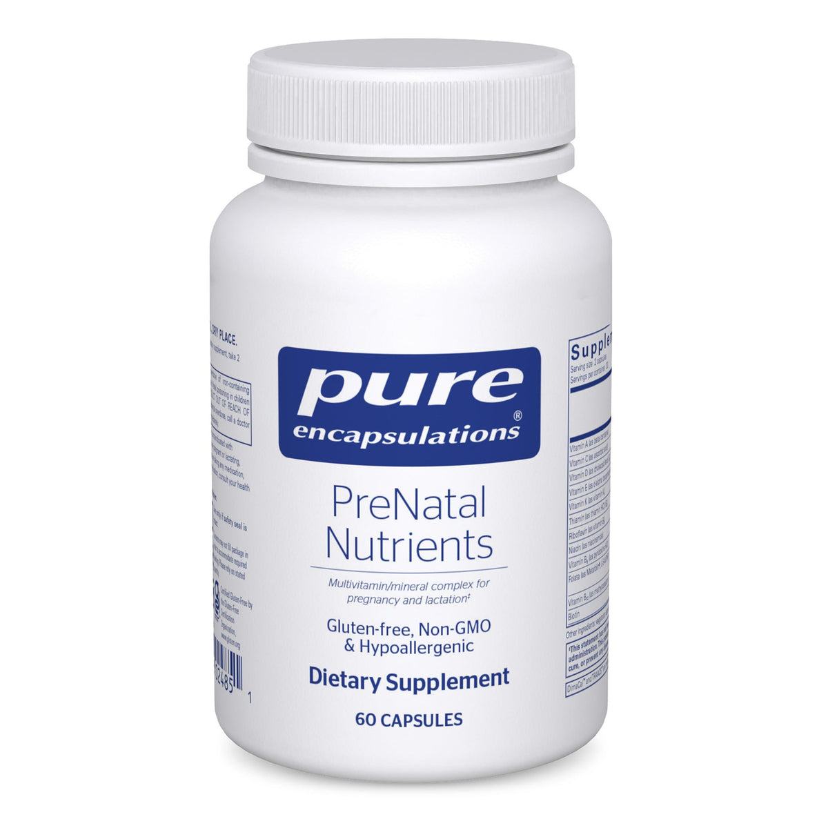 Pure Encapsulations frasco frontal mostrando 60 cápsulas y claridad de marca