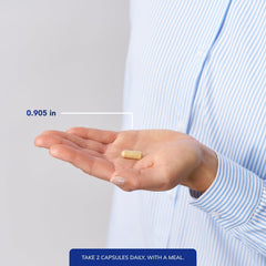 Pure Encapsulations envase junto a regla para comparar tamaño y cantidad