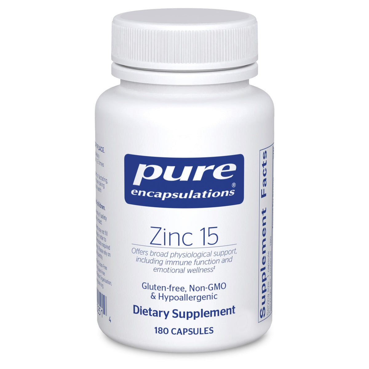 Pure Encapsulations frasco frontal mostrando 180 cápsulas y etiqueta clara