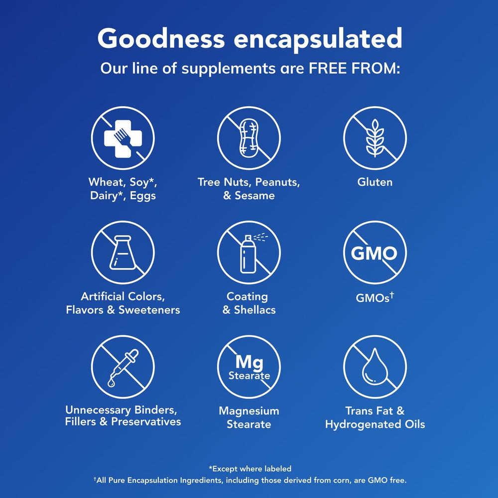 Pure Encapsulations etiqueta nutricional legible con información de 30 mg por cápsula