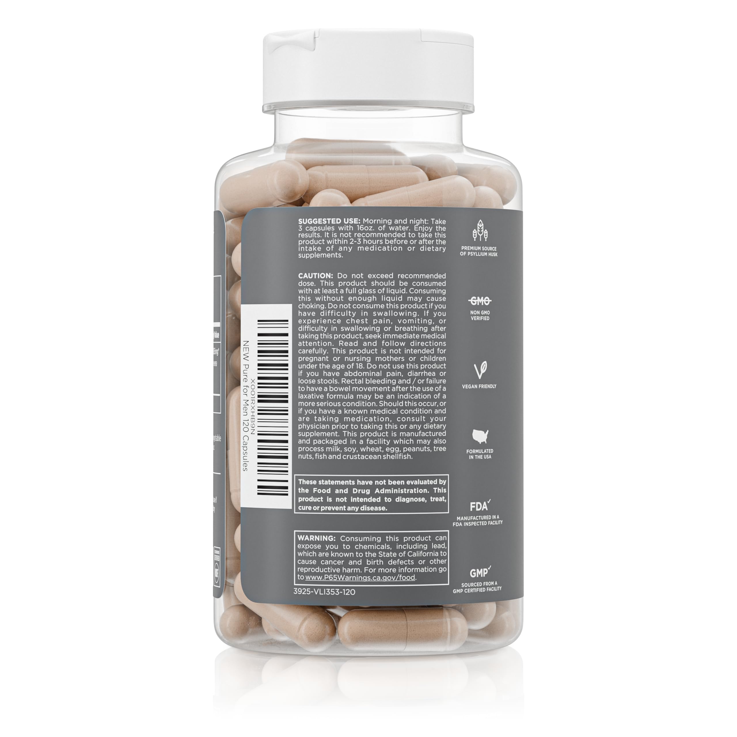 Pure for Men close-up de psyllium en polvo mostrando su textura absorbente
