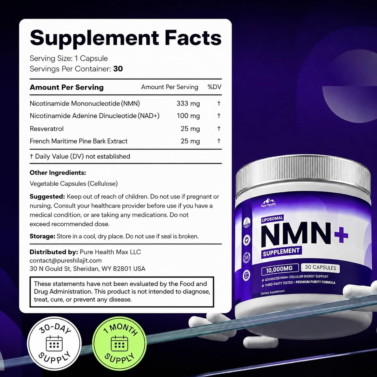 PURE HEALTH MAX resveratrol y corteza de pino marítimo en still life
