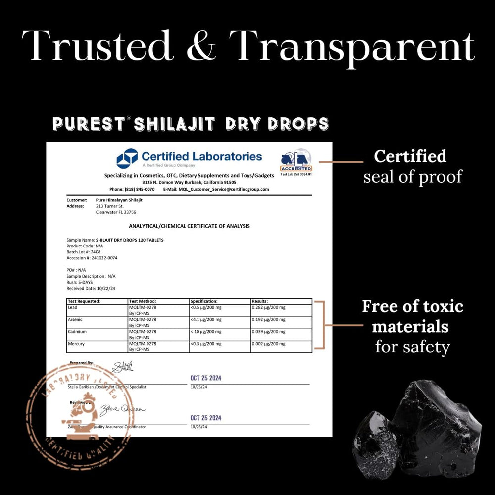 Pure Himalayan Shilajit comparación de tamaño del sobre mostrando portabilidad y ahorro