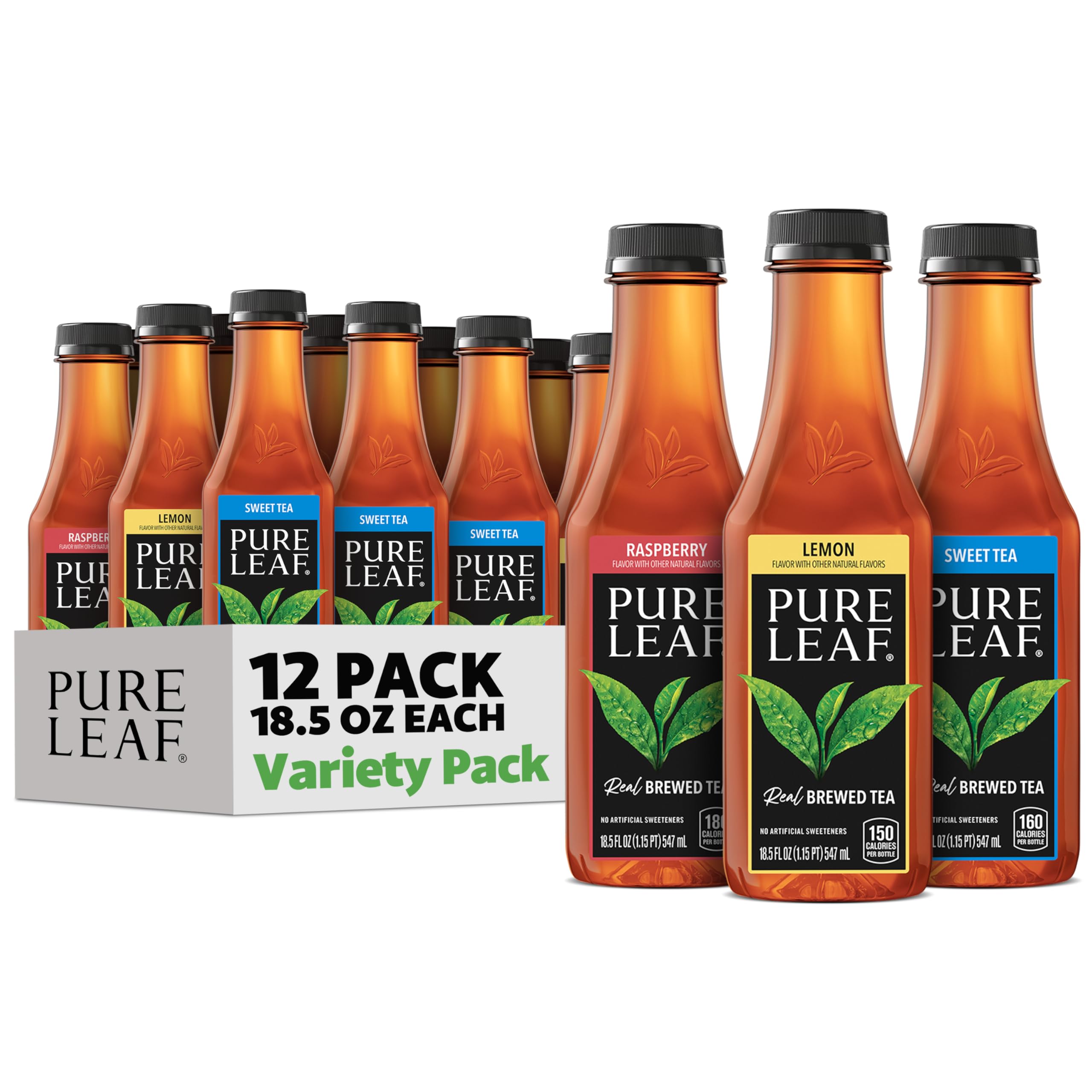 Pure Leaf frontal del paquete de 12 botellas mostrando variedad y conveniencia