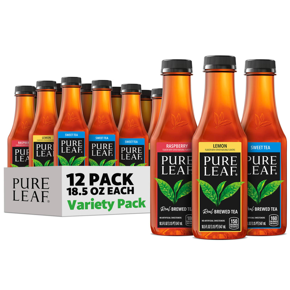 Pure Leaf frontal del paquete de 12 botellas mostrando variedad y conveniencia