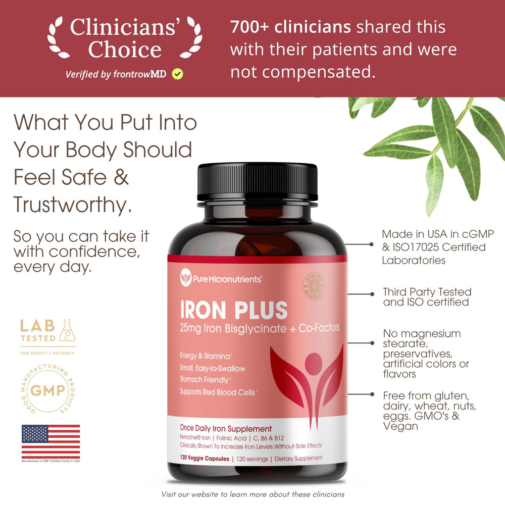 Pure Micronutrients tamaño comparativo con moneda, beneficio dosis diaria clara