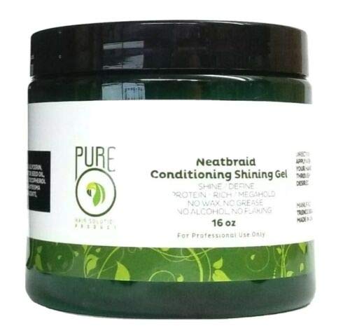 Pure O envase frontal Neatbraid 16 oz mostrando etiqueta y tamaño profesional