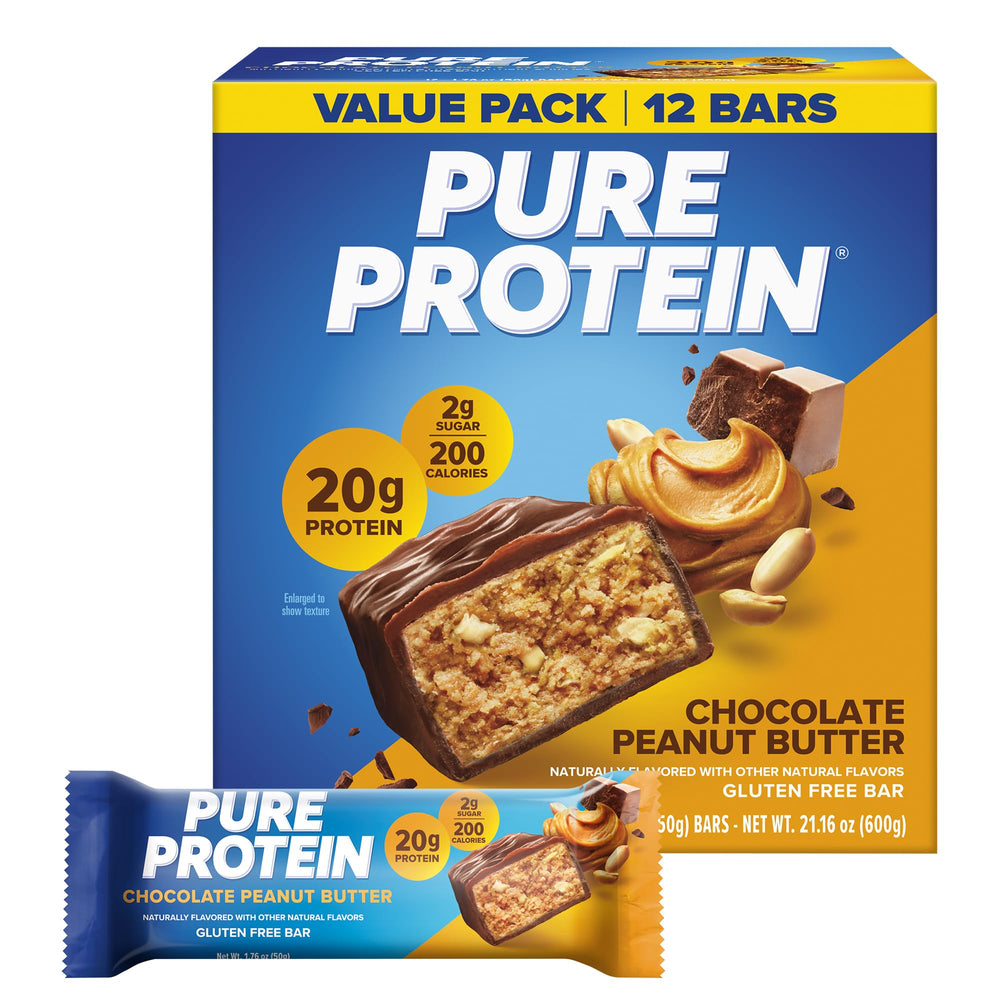 Pure Protein frente del empaque mostrando 12 unidades y conveniencia