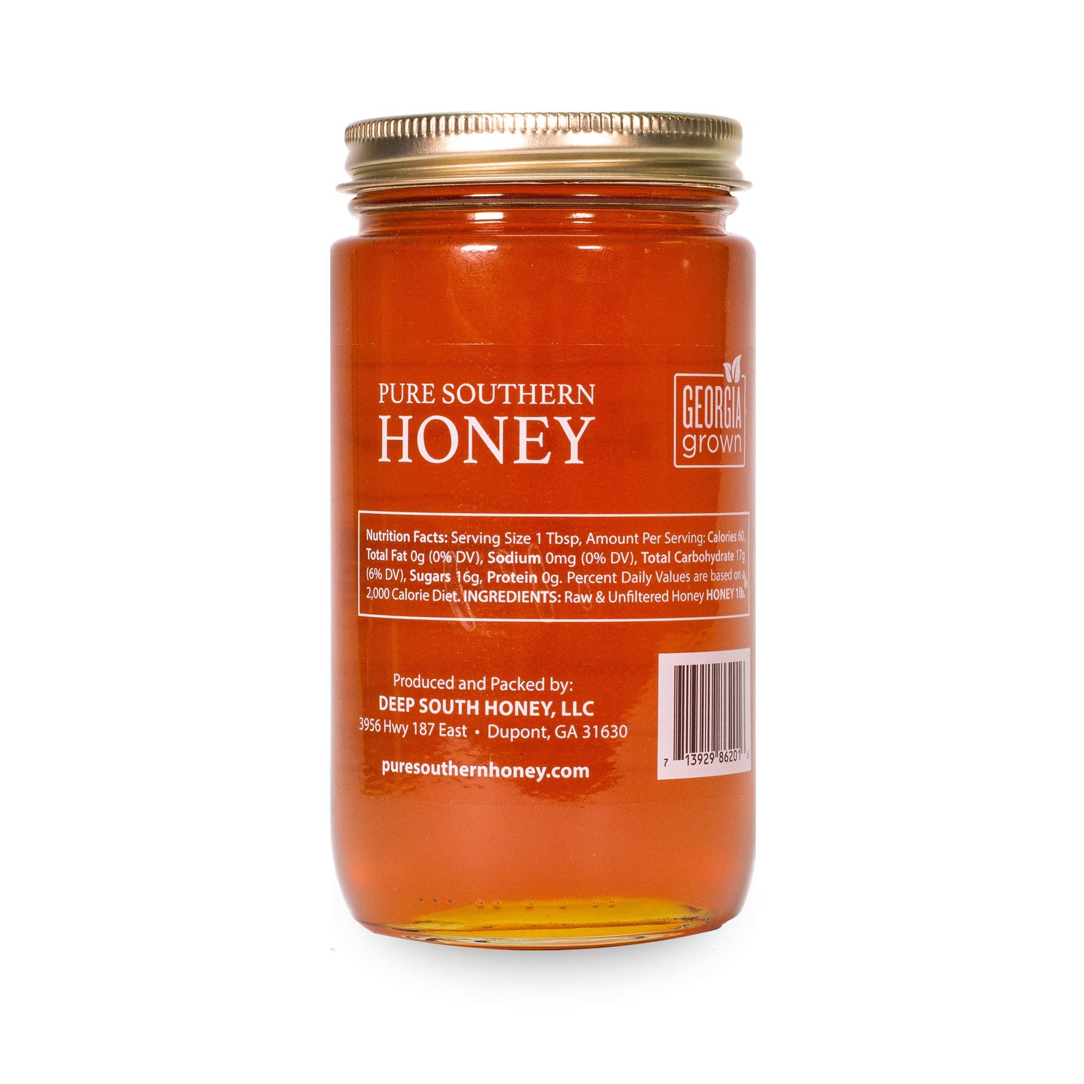 Pure Southern Honey etiqueta legible destacando origen familiar