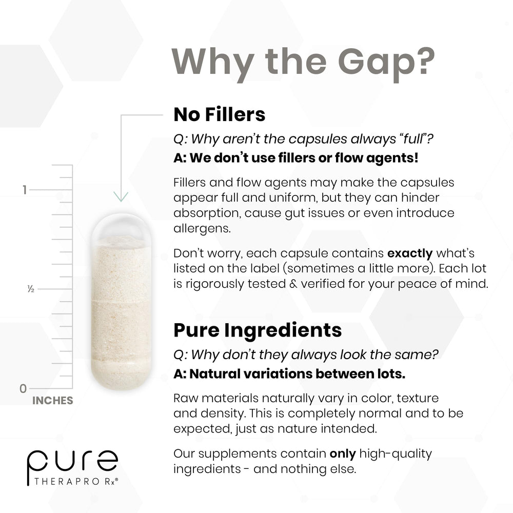 Pure Therapro Rx botella acompañada de hojas verdes para imagen natural