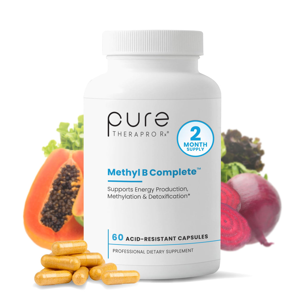 Pure Therapro Rx frasco frontal que muestra etiqueta y beneficio de pureza