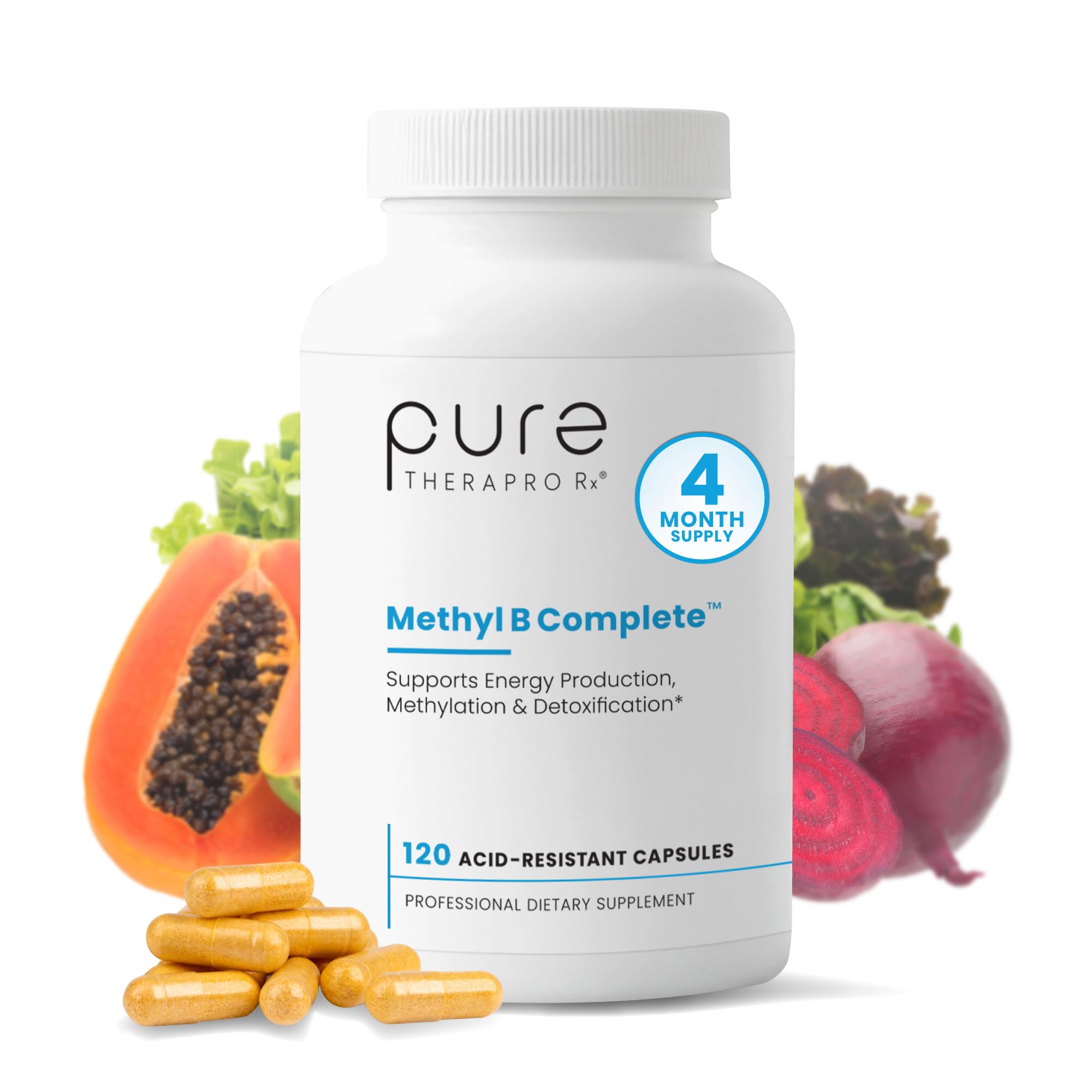 Pure Therapro Rx vista frontal del frasco mostrando etiqueta clara y beneficios