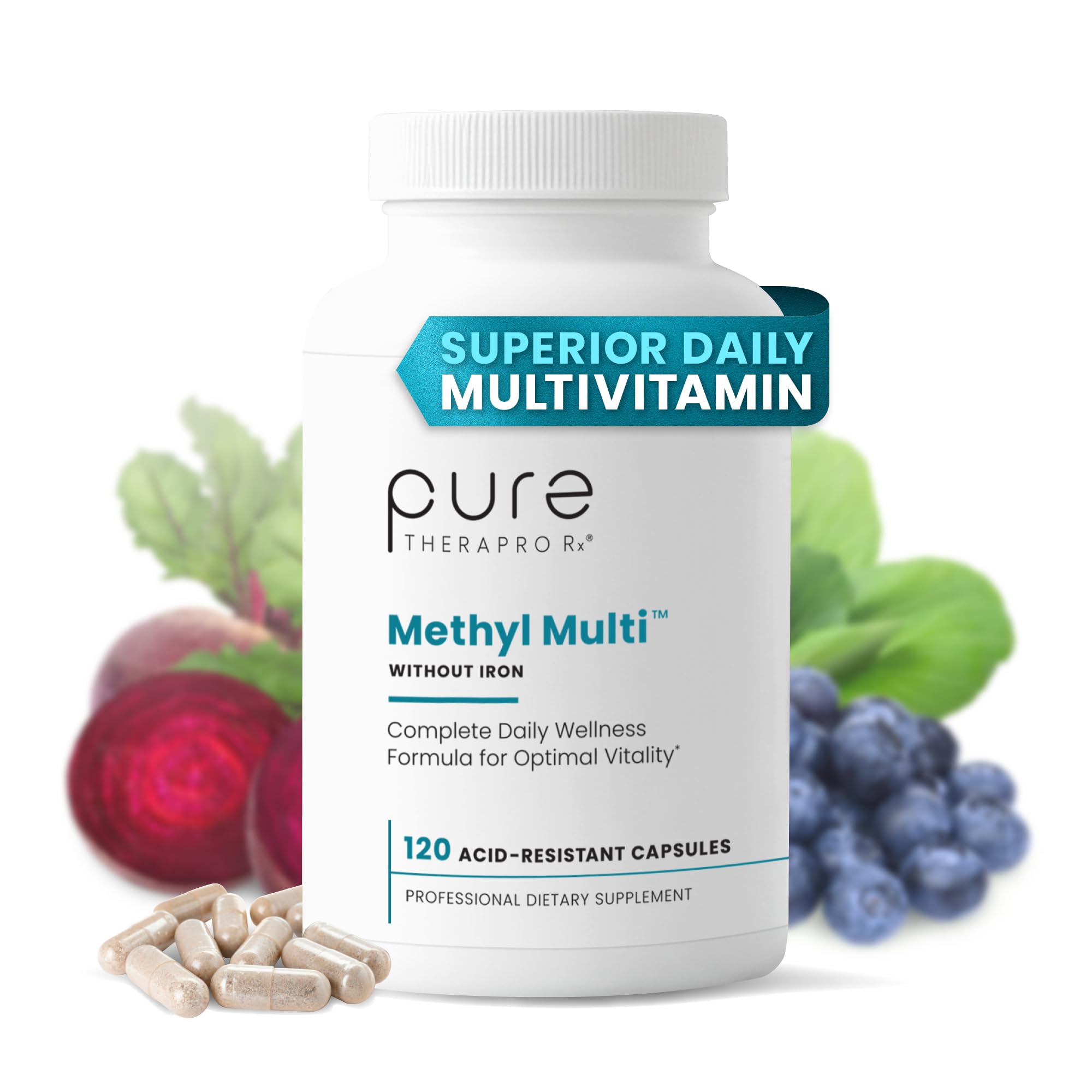 Pure Therapro Rx botella frontal mostrando multivitamínico y claridad del producto