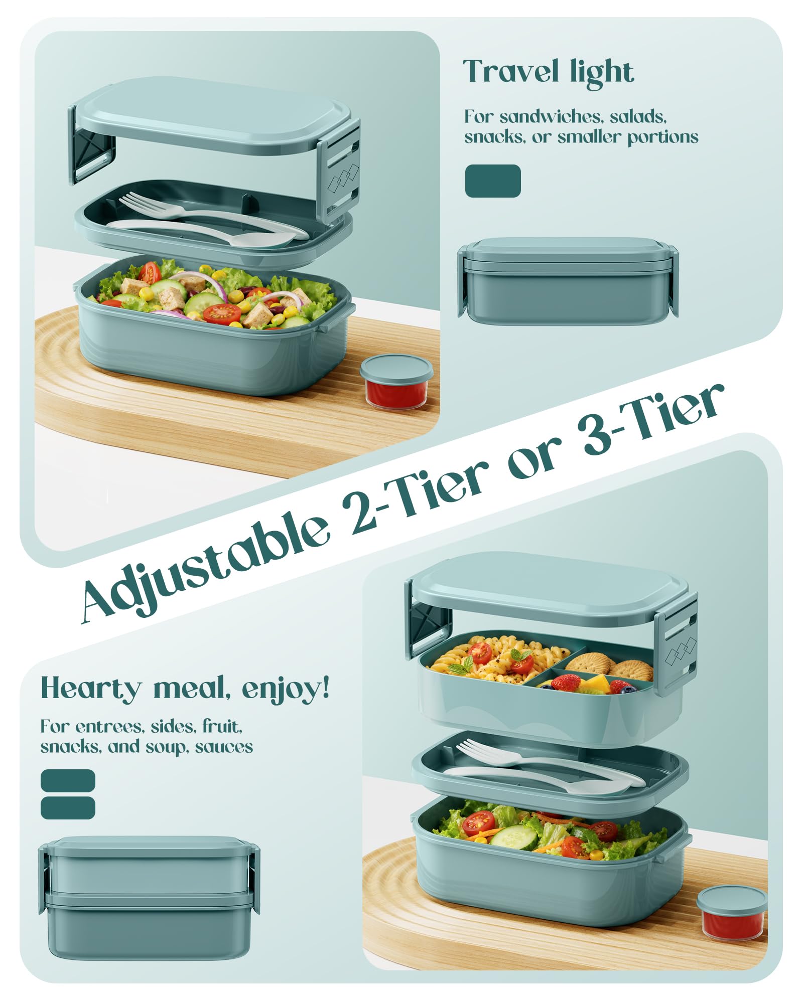 Pure Whimsy interior con tres niveles listo para comidas variadas