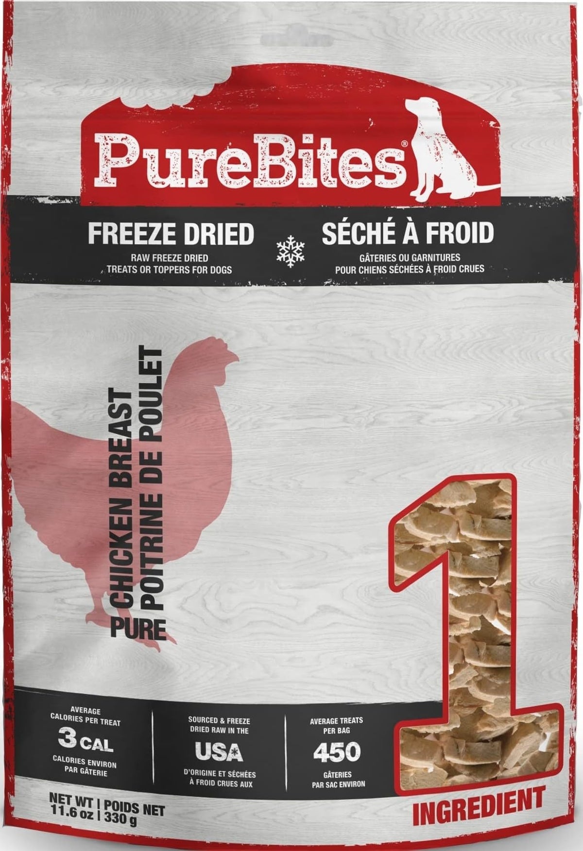 PureBites empaque frontal mostrando bolsas y beneficios visuales