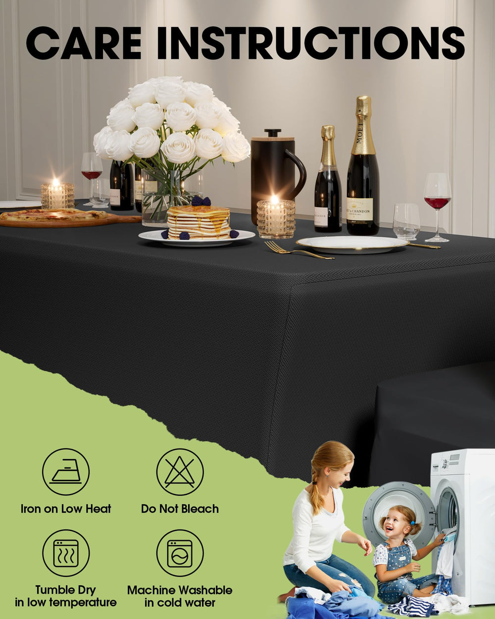 Pureegg mantel negro en mesa puesta para evento, aspecto pulido y elegante