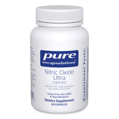Pure Encapsulations bote frontal mostrando Nitric Oxide Ultra y sus beneficios
