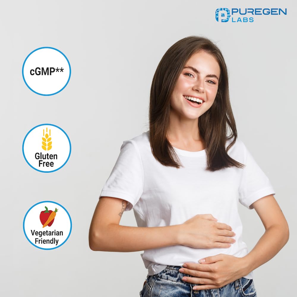 Puregen Labs uso con vaso de leche para ilustrar ayuda digestiva práctica