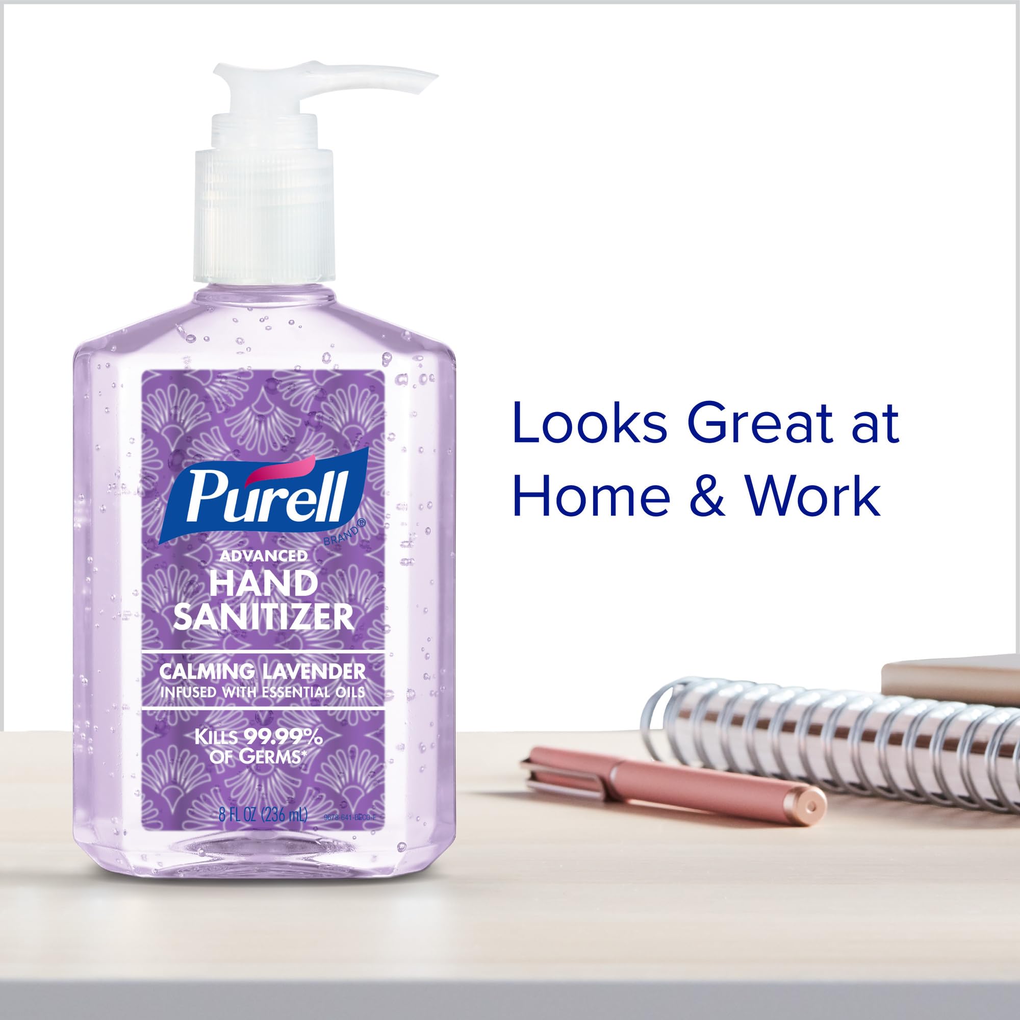 Purell escala del envase en mano para ver tamaño portátil de 8 fl oz