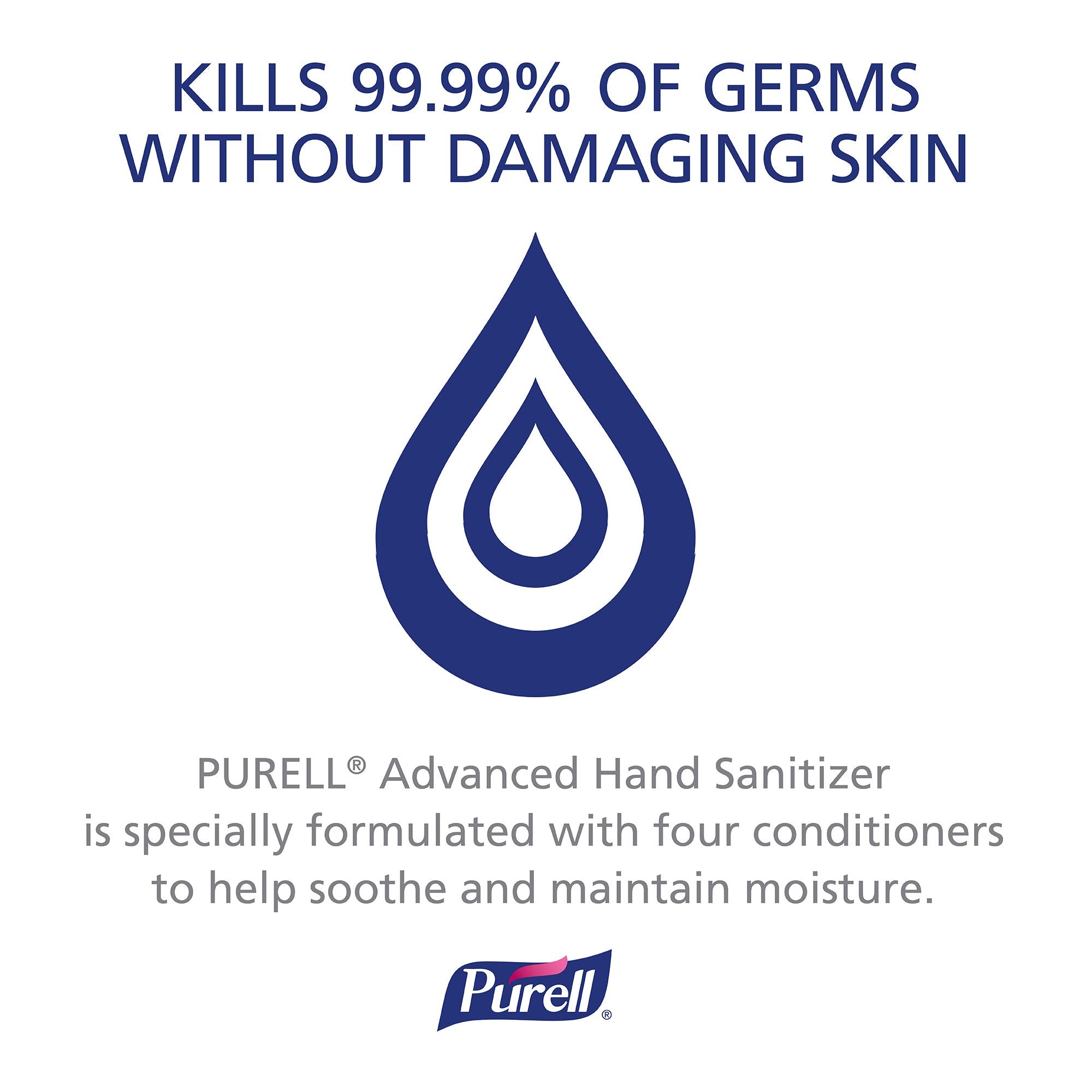 Purell etiqueta frontal con ingredientes y beneficios visibles para confianza