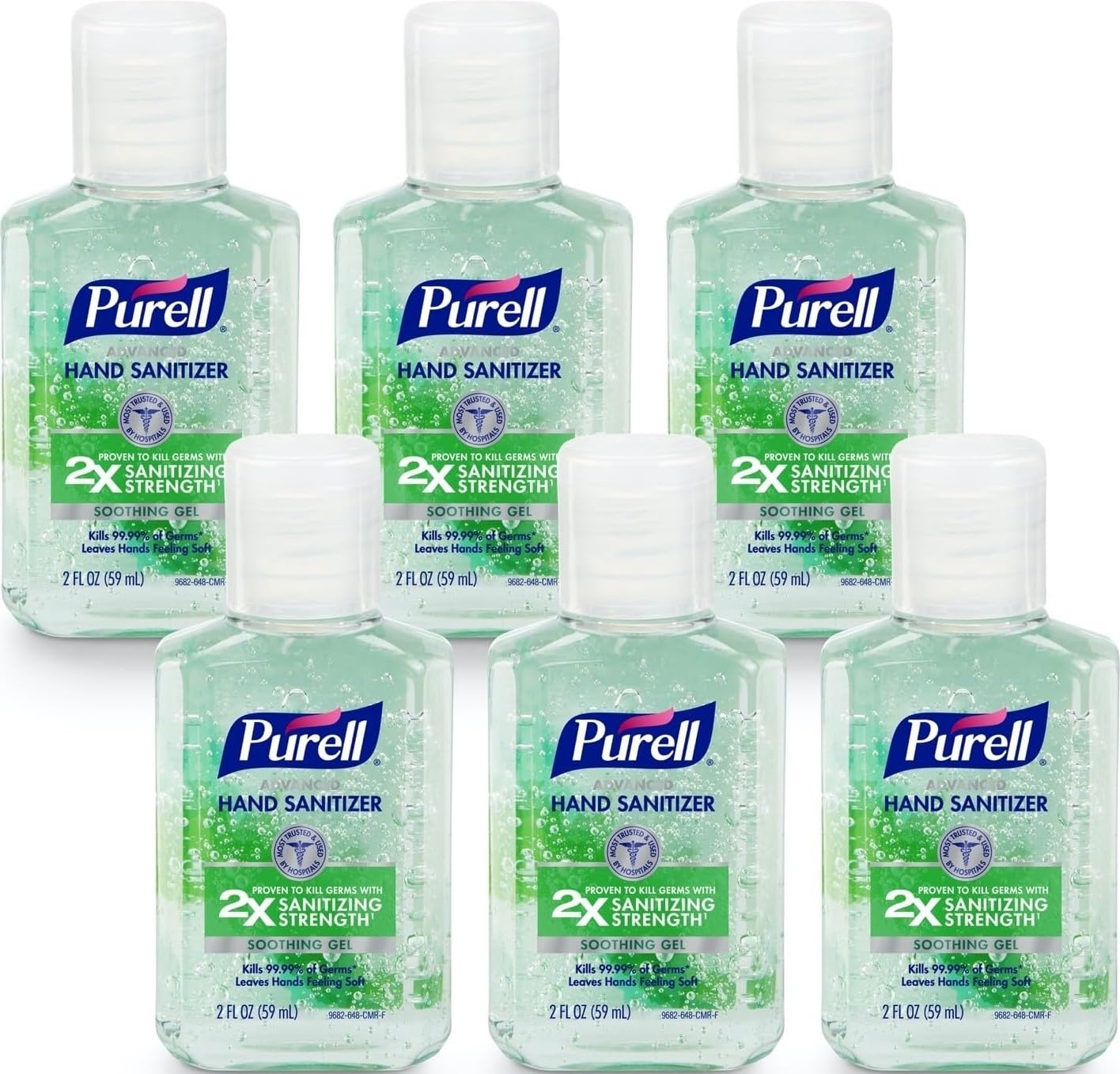 Purell frasco frontal de viaje mostrando tamaño y tapa práctica