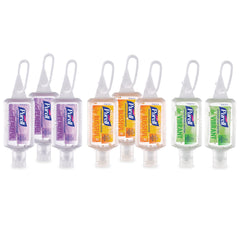 Purell paquete de 8 botellas 1oz mostrando variedad de aromas, portátil y práctico