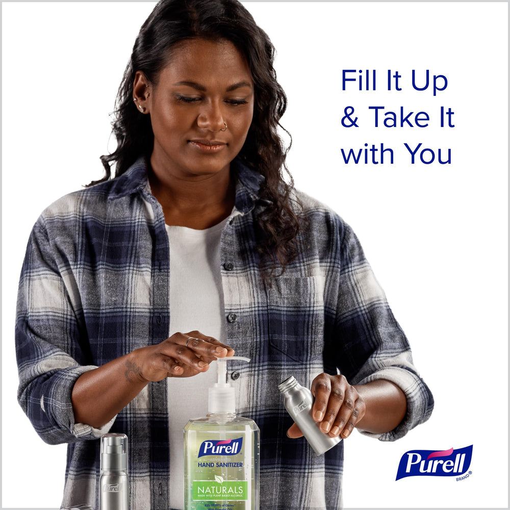 Purell Naturals botella de aluminio 2 oz detalle del tapón a prueba de fugas