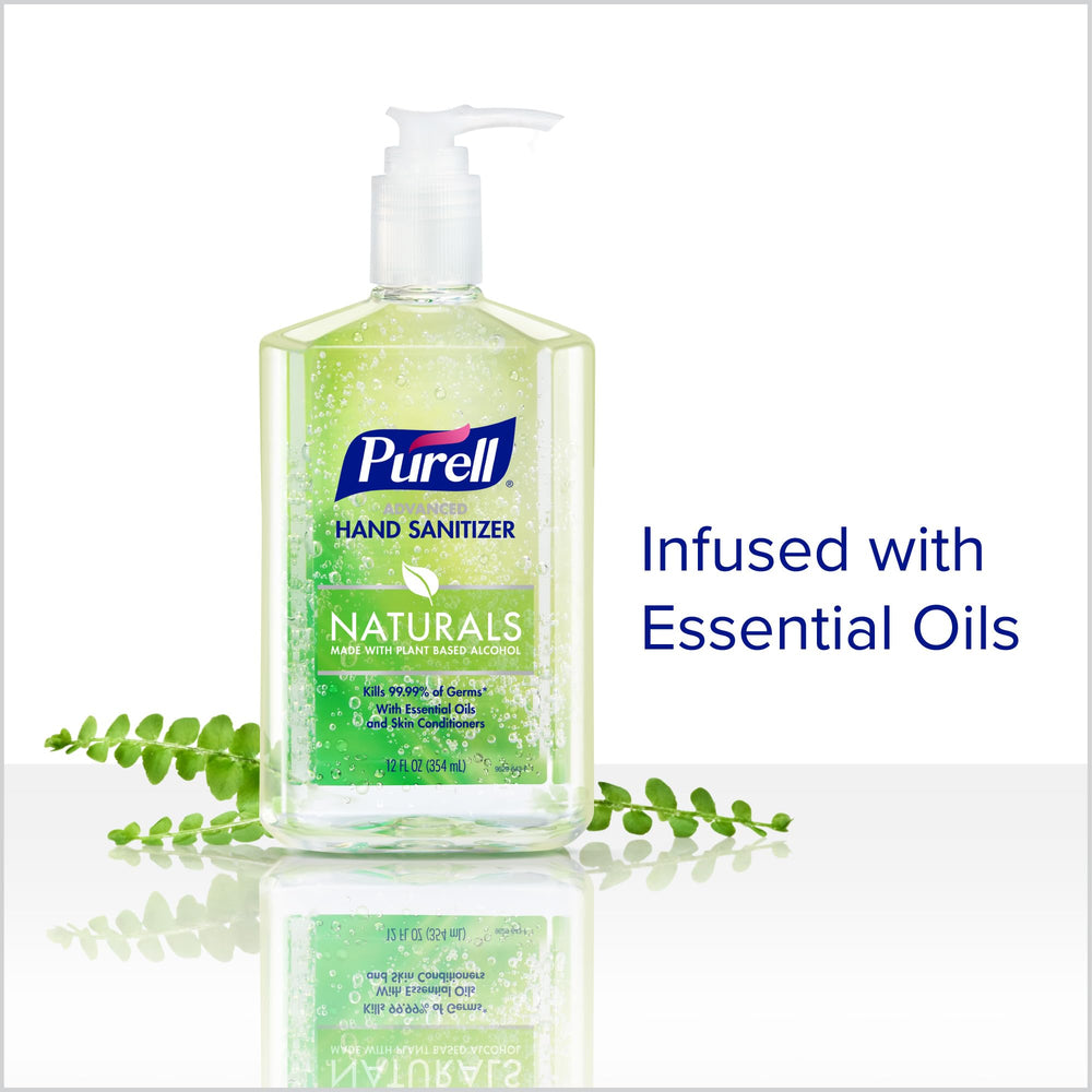 Purell manos usando el dosificador para limpieza rápida