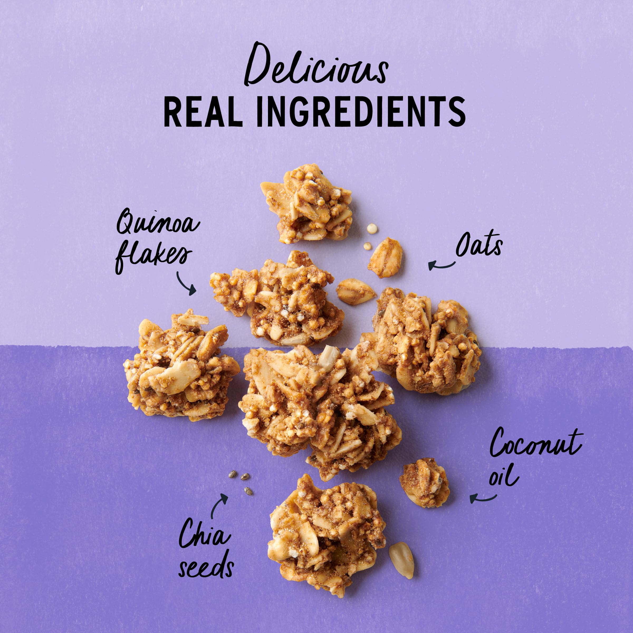 Purely Elizabeth ingredients spread with quinoa, amaranth, chia, hemp seeds benefits