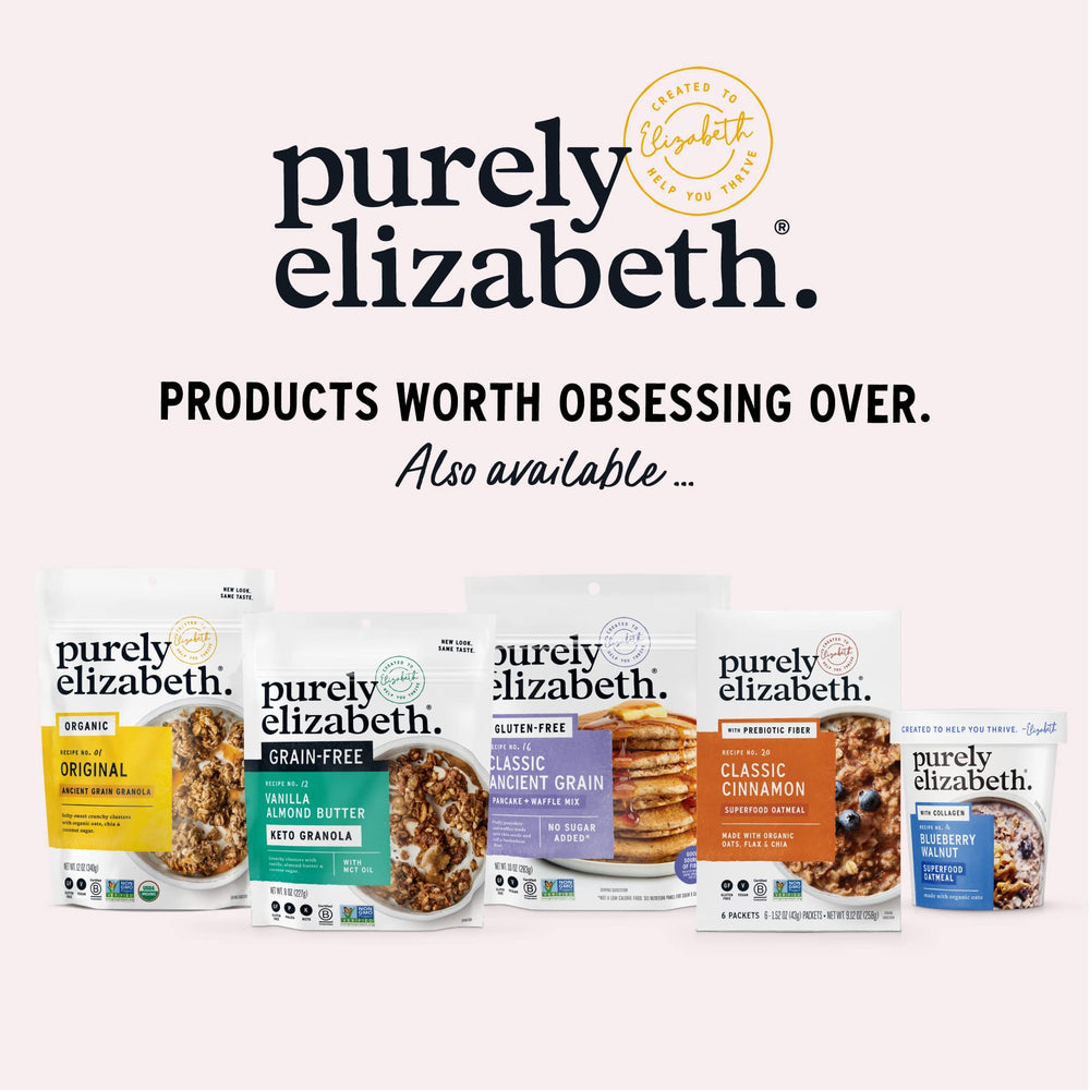 Purely Elizabeth granola portioned in container for easy snack convenience