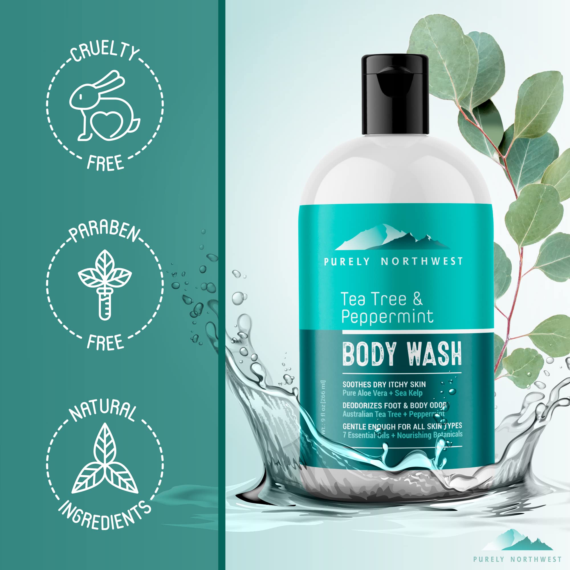 Purely Northwest ambiente de baño relajante con producto presente