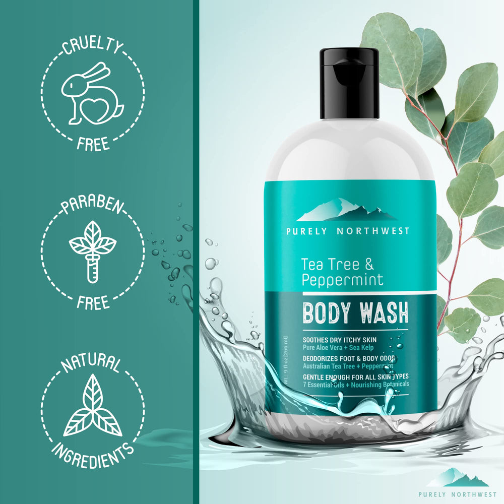 Purely Northwest ambiente de baño relajante con producto presente