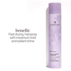 Pureology aplicación de la laca Lock It Down mostrando fijación duradera