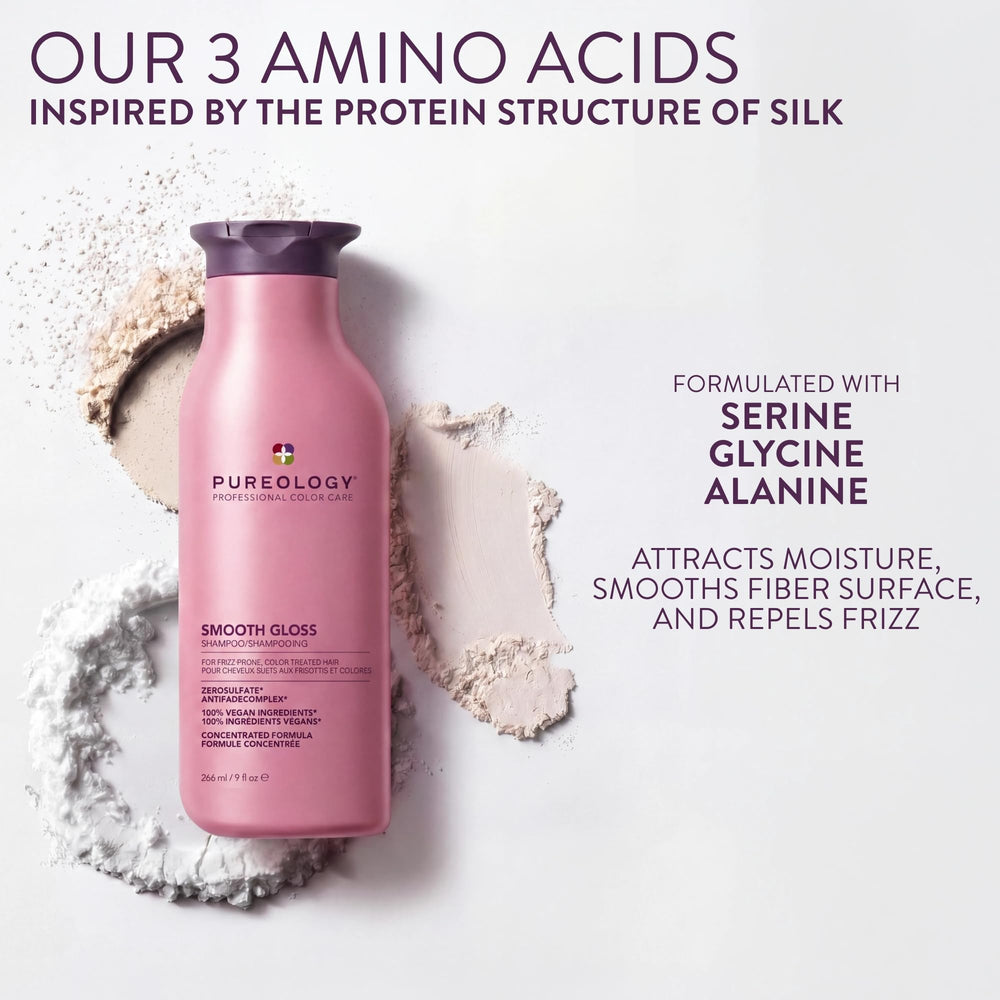 Pureology etiqueta del producto destacando sin sulfatos y beneficios
