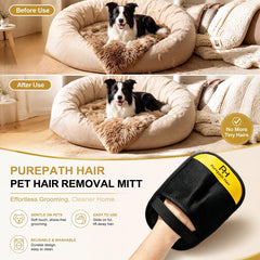 Purepath Hair guante en mano limpiando pelo del sofá, limpieza rápida y eficaz